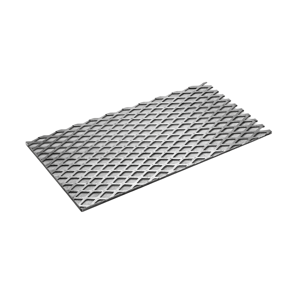 Серый металлический лист с ромбовидными просечными ячейками на светлом фоне