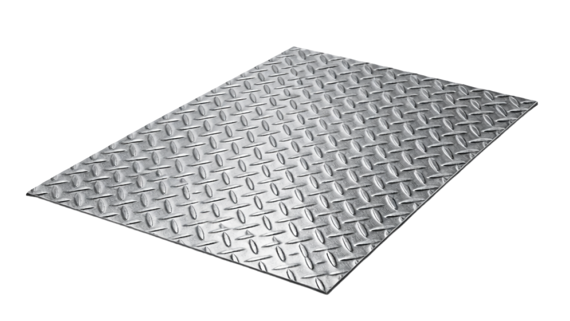 Серый металлический лист с рельефным ромбическим рисунком на светлом фоне