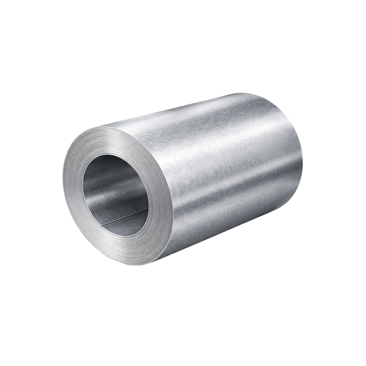 Свернутый в рулон серый оцинкованный металлический лист на светлом фоне